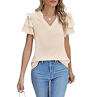 Blooming Jelly Womens White Blouses Dressy Business Casual Tops Summer V Neck Ruffle Sleeve Flowy Trendy Cute Shirts