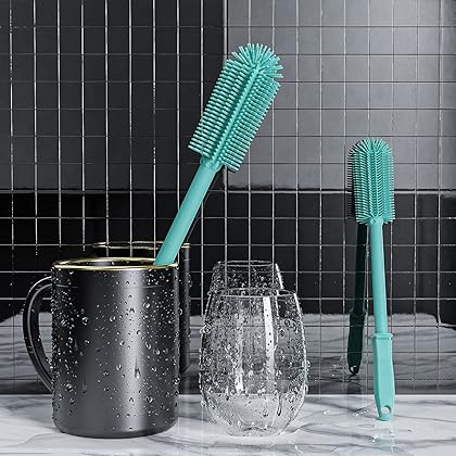 COOKLEE Silicone Bottle Cleaning Brush | 2 Pack|, 16”Long Water Bottle Brush Cleaner Brush for Hydro Flask,Glassware,Vacuum Sports Bottle&Vases,Water Bottle Cleaner Brush for Narrow Neck Containers