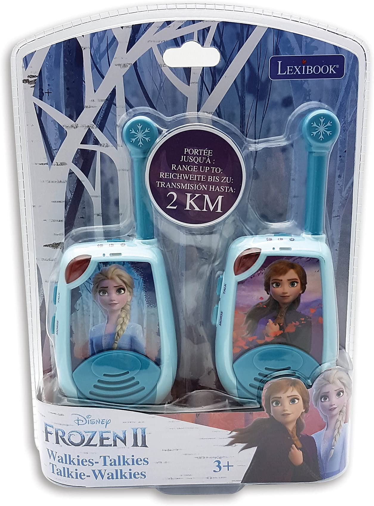 Lexibook TW25FZ Disney Frozen 2 Elsa-Digital Walkie-Talkies, 2 km Transmission Range, Morse Light Function, Belt Clip for Transport, Battery, Blue