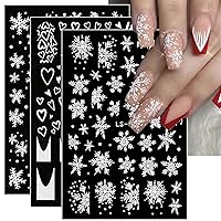 6 Sheets 3D Snowflake Glitter Nail Art Stickers - Christmas Nail Decals - Winter White Snowflake Love Elk Glitter Xmas Nail Stickers for Nail Design for Christmas Snow Shiny New Year Nail Decoration