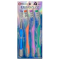 BioSwiss Toothbrush, ErgoFlex Pack of 4 Toothbrushes with Rubber Grips, Oral Care and Plaque Removal, Travel Friendly