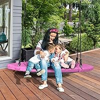 Moccha Flying Saucer Tree Swing, Giant 40” Round Swing with Steel Frame & Adjustable Rope, Indoor Outdoor Swing with 700lbs Weight Capacity Great for Backyard, Playground (Pink)