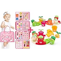 hahaland A 7-in1 Busy Board and A Puzzle & Garden Set - Preschool Learning Activities/Color Sorting/Stacking/Daycare Toys for Toddlers 1-3