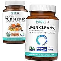 Turmeric & Liver Cleanse (1-Month Supply) Root Liver Care Bundle of Organic Turmeric Curcumin with Black Pepper (120 Caps) & Organic Liver Cleanse Detox & Repair (60 Caps)(Non-GMO) - Vegan