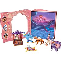 Mattel Disney Princess Jasmine Storybook Set with 6 Key Characters, Small Dolls, Figures and Accessories Inspired by Disney’s Aladdin Movie