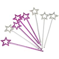 Silver & Pink Mini Plastic Star Wands (24cm) 8 Count - Perfect for Magical Celebrations