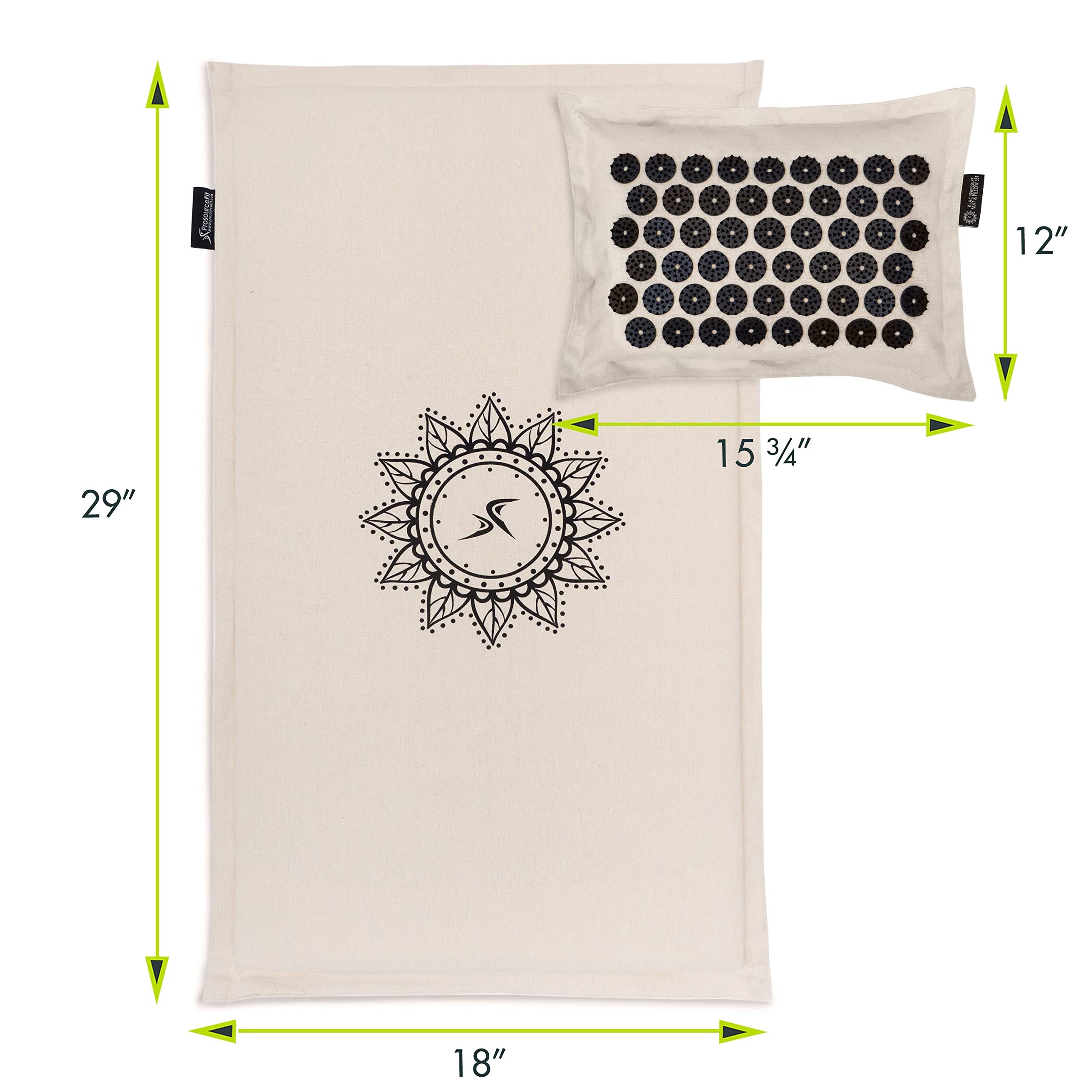 ProsourceFit Ki Acupressure Mat and Pillow Set with 100% Natural Linen for Back/Neck Pain Relief and Muscle Relaxation