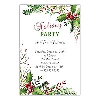 30 Invitations Christmas Holiday Party Personalized Cards Kids Adults Watercolor Botanical Photo Paper
