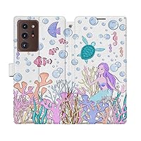 Wallet Case Replacement for Samsung Galaxy S23 S22 Note 20 Ultra S21 FE S10 S20 A03 A50 Teen PU Leather Snap Girly Magnetic Cute Card Holder Pink Fishy Gentle Cover Mermaid Flip Folio Bubbles