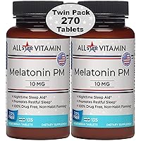 All-Star Vitamin Melatonin PM, Melatonin 10mg, 135 Vegetarian Tablets, 2 Pack (270 Total), Drug Free, Non-GMO, Gluten Free