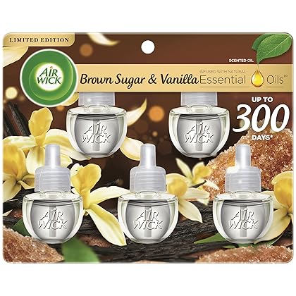 Air Wick Plug in Scented Oil Refill, 5 ct, Brown Sugar and Vanilla, Air Freshener, Essential Oils, Fall Scent, Fall decor