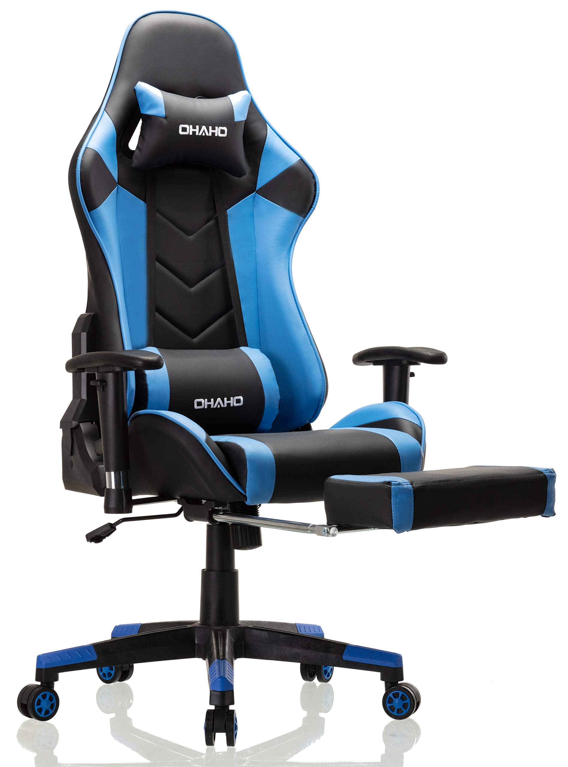Mua OHAHO Gaming Chair Racing Style Office Chair Adjustable Massage Lumbar  Cushion Swivel Rocker Recliner Leather High Back Ergonomic Computer Desk  Chair with Retractable Arms and Footrest (Black/Blue) trên Amazon Mỹ chính