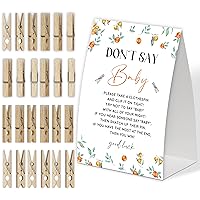 Little Cutie Don't Say Baby Game for Baby Shower, Pack of One 5x7 Sign and 50 Mini Natural Clothespins, Orange Baby Shower Decoration, Gender Neutral Party Supplies - SC01