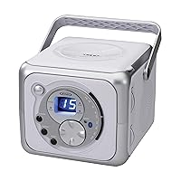 CD-555 White/Silver CD Bluetooth Boombox Portable Bluetooth Music System with CD Player +CD-R/RW & FM Radio with Aux-in & Headphone Jack Line-In