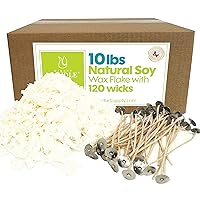 100% Natural Soy Flakes (10lbs) + 120 Pack of Aroma-lite Wicks (6 in)…