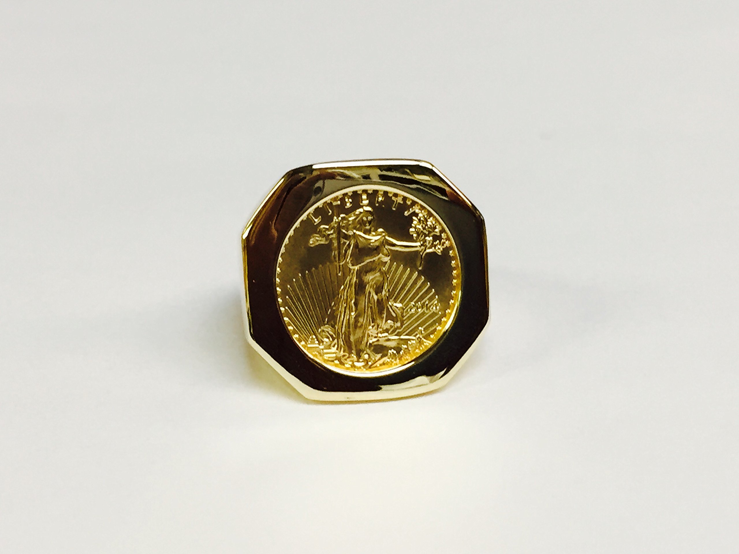 Tex 22K Fine Gold 1/10 Oz Us Liberty Coin In Heavy 14K Gold Ring 1233(Random Year Coin)