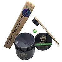 Activated Charcoal Teeth Whitening Powder Bundle With FREE Eco Friendly Bamboo TOOTHBRUSH Kit Active Fresh Mint Breath Stops Bad Breath Removes Stains Blk Wow Sparkle