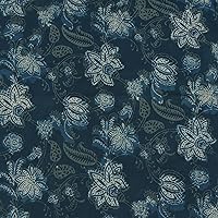 Hand Block Print Fabric by The Yard - PRECUT 1 Yard 44 Inch Width - 100% Cotton Material Indigo Blue Paisley Pattern - Light Weight Indian Cloth for Making Summer Dress Tops