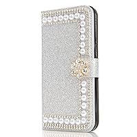 for Samsung Galaxy Note 10 Plus Glitter Wallet Case with Card Slots Stand 3D Handmade Pearl Rhinestone Diamond Magnetic Flip Cover Soft PU Leather Bling Luxury Women Case for Galaxy Note 10 Plus