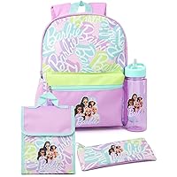 Barbie Girls 4 Piece Backpack Set | Kids Multicolor Rucksack Bundle with School Bag, Pencil Case, Lunch Bag & Water Bottle