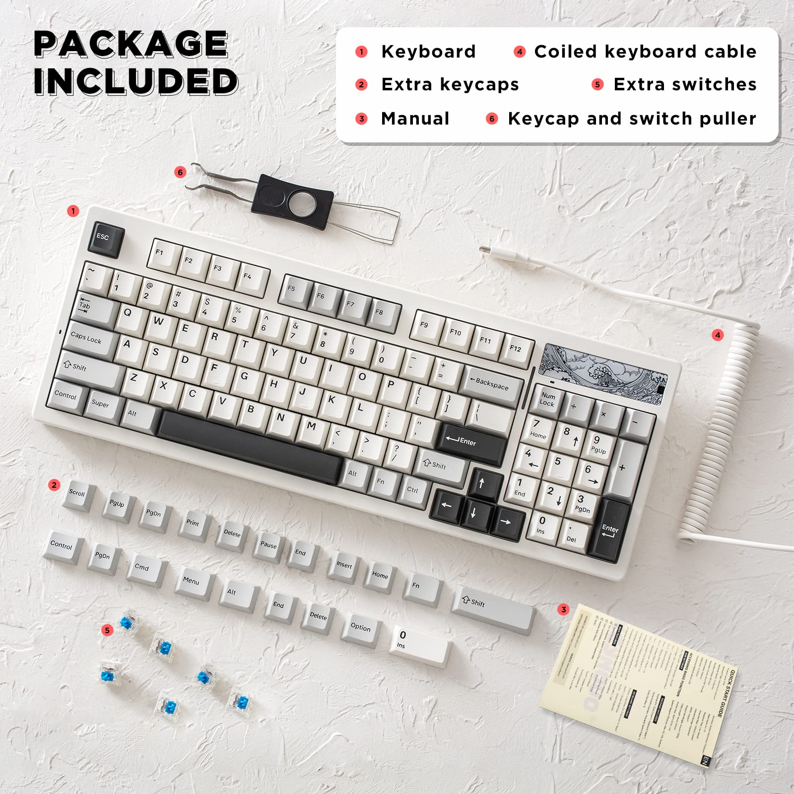 YUNZII Keynovo IF98 98 Key 96% 1800 Hot Swappable Gasket Mechanical Gaming Keyboard with Double Shot PBT Keycaps, RGB Backlight for Mac & Win (Custom Linear Switch, White)