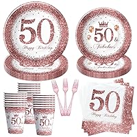 Rose Gold 50th Birthday Decorations Women Tableware - 50 And Fabulous Decorations Dinnerware, Plate, Cup, Napkin, Happy Fifty 50-Year-Old Birthday Plates And Napkins Party Supplies | Serve 24