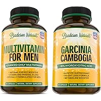 Men's Multivitamin + Pure Garcinia Cambogia Extract, 2 Bottles Bundle. Improves Cardiovascular & Prostate Health. Antioxidant & Natural Energizer +95% HCA Capsules. 100% All Natural Weight Loss Supple