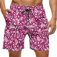 Ribbon Breast Cancer Awareness Fashion Mens Board Shorts Quick Dry Beach Pants Mesh Lining Casual Swim Trunks