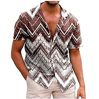 Hawaiian Wave Printed Shirt for Men Tropical Summer Beach Short Sleeve Tees Button Up Lapel Comfortable T-Shirts