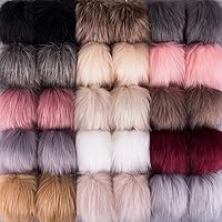 SIQUK 30 Pieces Faux Fur Pom Pom Balls DIY Faux Fox Fur Fluffy Pom Pom with Elastic Loop for Hats Keychains Scarves Gloves Bags Accessories(15 Colors, 2 Pcs for Each Color)
