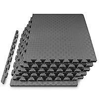 ProsourceFit Exercise Puzzle Mat 1-in, Checkered EVA Foam Floor Tiles w/Non-Slip Texture, Gym Mat w/Interlocking Foam Tiles for Adjustable Surface, Shock Absorbing, Waterproof Gym Flooring, Grey