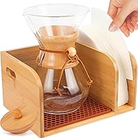 Bamboo Caddy with Lid & Heatproof Trivets Mat for Chemex CoffeeMakers - Designed for Chemex Pour - Over Glass Coffeemaker(3/5/6/8/10Cup), for Bodum Pour Over Coffee makers(4/8Cup)
