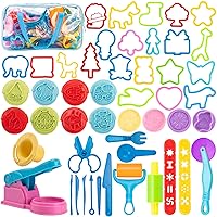 Dough Tools for Kids, 46Pcs Dough Toys Include Play Food Molds - Cupcakes, Ice Cream, Noodle, Play Bulk Pack with Roller, Cutters, Scissor, Dough Mat and Storage Bag Gifts (Tools)
