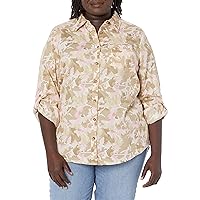 Foxcroft Women's Zoey Long Sleeve with Roll Tab Cozy Camo Blouse