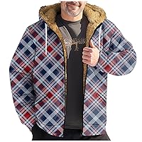 Fleece Jacket Men Full Zip Fleece Flannel Jackets Shirt Print Winter Sport Hoodies Soft Warm Coat for Men with Hoody
