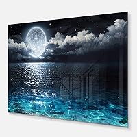 Romantic Full Moon Over Sea Seascape Photo Metal Wall Art, 20x12, Blue
