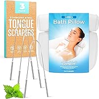 Tongue Scraper (3 Pack) and Bath Pillow Bundle