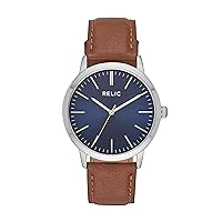 Relic by Fossil Men's Jeffrey Three-Hand Silver Alloy Metal and Brown Leather Band Watch (Model: ZR77298)
