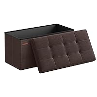 SONGMICS 30 Inches Folding Storage Ottoman Bench, Storage Chest, Foot Rest Stool, Bedroom Bench with Storage, Brown ULSF047K02