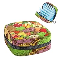 Portable Menstrual Pad Bags, Large Capacity Sanitary Napkin Storage Bag, First Period Kit for Girls Women, Zipper Nursing Pad Holder Fruits Seamless Pattern