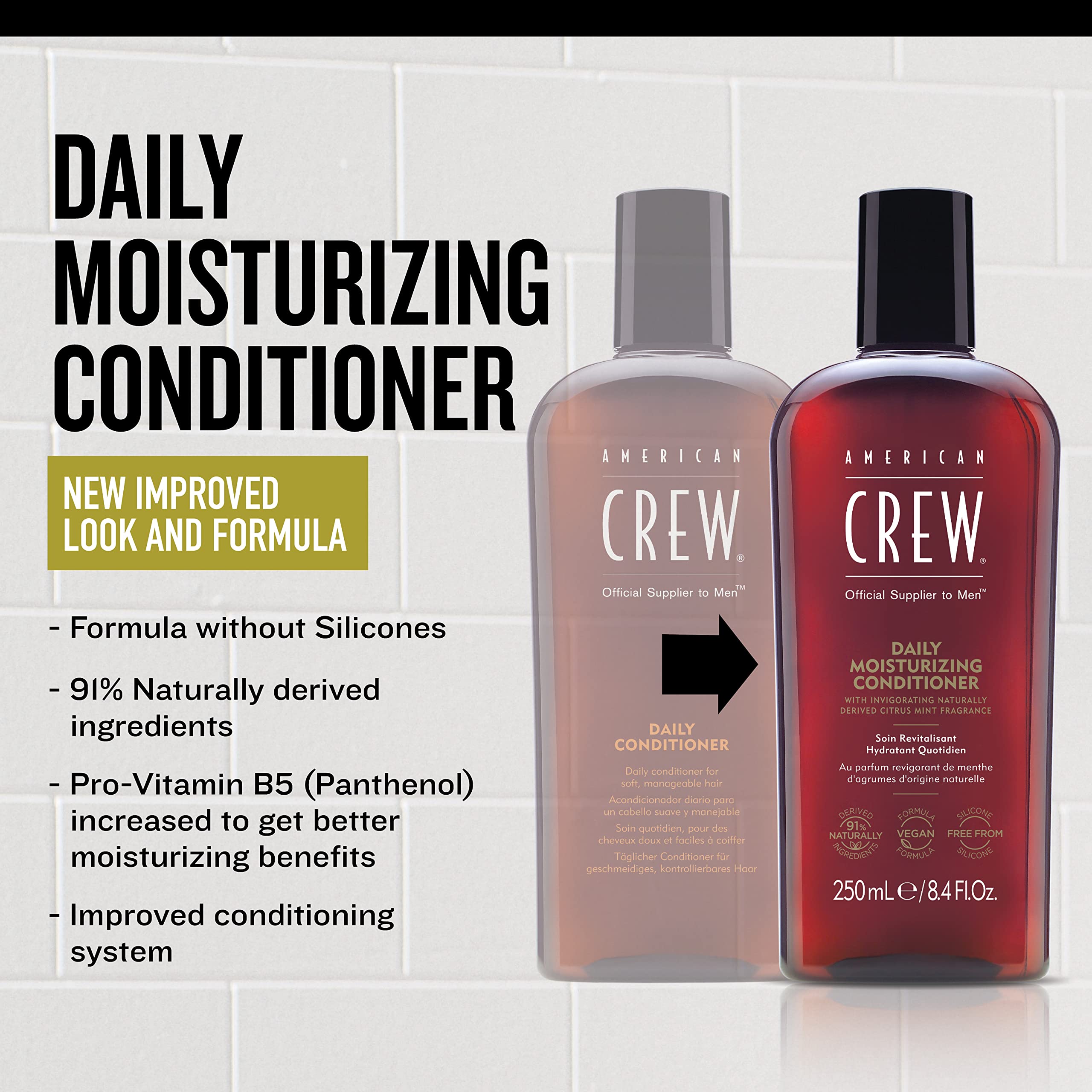 Conditioner for Men by American Crew, Daily Moisturizer, Naturally Derived, Vegan Formula, Citrus Mint Fragrance, 33.8 Fl Oz