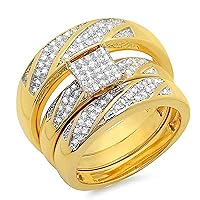 Dazzlingrock Collection 0.28 Carat (ctw) 18K Yellow Gold Plated Sterling Silver Round Diamond Men & Womens Trio Set 1/4 CT