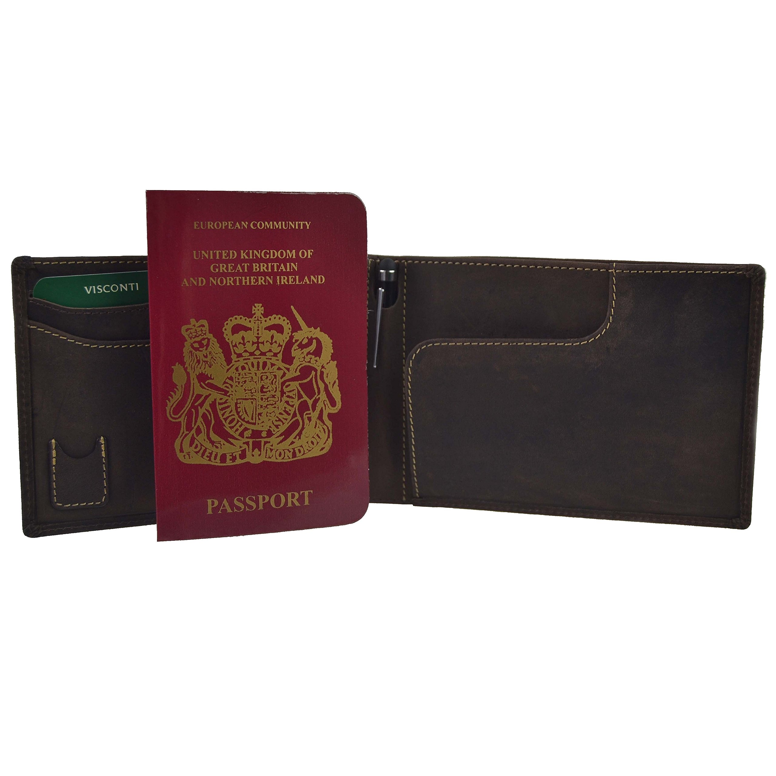 Visconti Men's Oil Leather Travel Wallet Onesize Brown