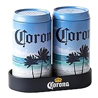 Corona Salt and Pepper Set with Holder, White and Blue, 2 pc set with tray, 4