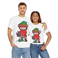 Christmas Elf Hat T-Shirt, Unisex Heavy Cotton, Couples Shirt for Holiday Celebrations
