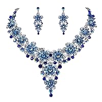 BriLove Women's Wedding Bridal Crystal Multi Hibiscus Flower Enamel Statement Necklace Dangle Earrings Set