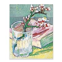Van Gogh Wall Art Prints - Blossoming Almond Branch in a Glass with a Book Poster - Impressionism Oil Painting Vintage Still Life Wall Decor Flower Pictures for Office Living Room Bedroom Decor
