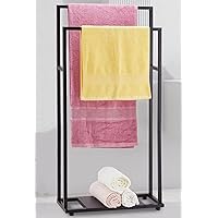 Free Standing Towel Racks for Bathroom, 39'' Tall 2 Tier Bathroom Towel Rack Stand with Storage Shelves, Modern Outdoor Standing Towel Drying Rack for Poolside, Black Blanket Holder, ALHAKIN