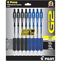 PILOT, G2 Premium Gel Roller Pens, Ultra Fine Point 0.38 mm, Pack of 8, Black & Blue