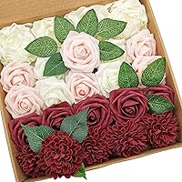 Artificial Flowers Combo Delicate Burgundy Mixed Flowers with Stem for DIY Wedding Bouquets Centerpieces Baby Shower Party Home Decorations